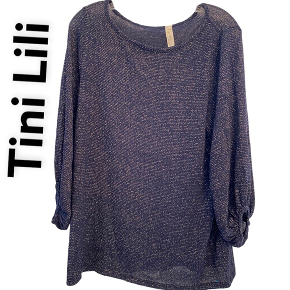 Tini Lili soft Navy Pullover sweater with Gold metallic thread accents L - Picture 1 of 9